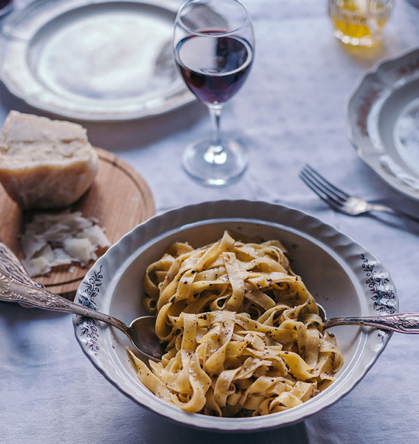 Tagliatelle Pasta with Black Truffle Sauce and Porcini Mushrooms