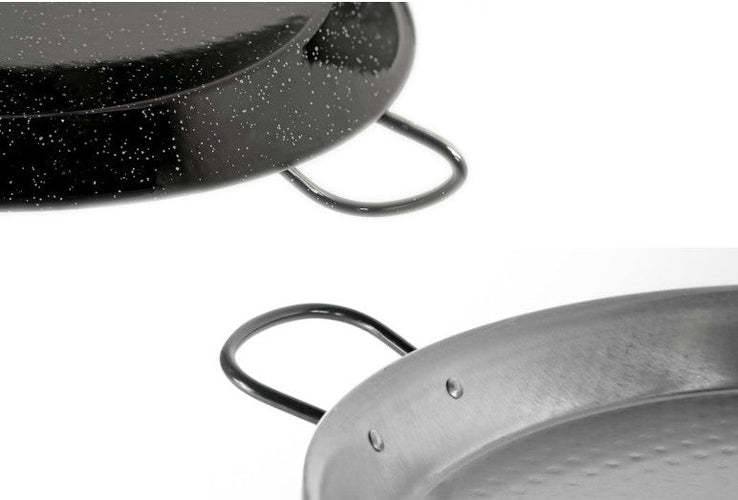 Polished Paella Pan vs Enameled Paella Pan Terramar Imports